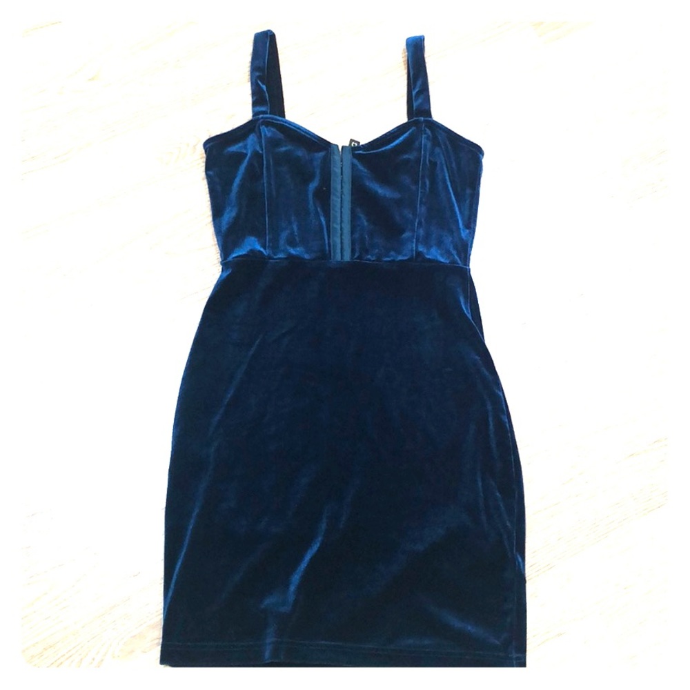Velvet Clasp Closure Blue Bodycon Dress Size 6